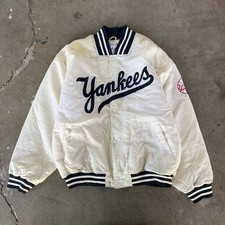 Vintage 90s Majestic NY Yankees Satin Bomber Jacket - Cream - xl