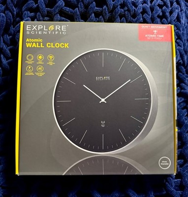 10  Explore Scientific Auto-Setting Atomic Wall Clock No Numbers Black