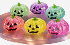 Glitter Jack-O'-Lantern Pumpkin Squishy - Colors - Green, Orange, Pink, Blue