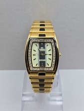 Swiston SW2001M Mens 18K Electro Plated Gold Crystal Tank Watch New Battery