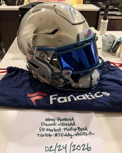 Josh Allen Signed Ghost Chrome In-Lay SpeedFlex Helmet BLUE INK - Beckett COA