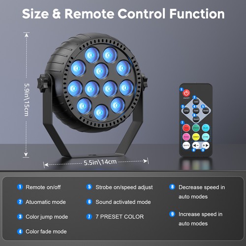 Luces Par Recargables 10PC Batería RGB Inalámbricas 12LED Luces DJ con Control Remoto - Imagen 9 de 17