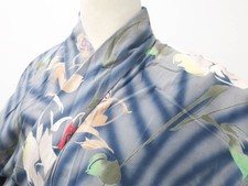 JAPANESE KIMONO YUKATA GRAY 161.5cm 5 ft 4 in COTTON EE4733