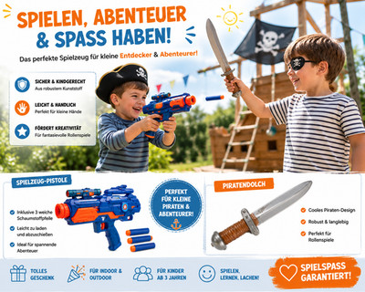 Kinderspielzeug Plastik 2er Set, versandfrei , Piratendolch ,Schaumstoffpistole,