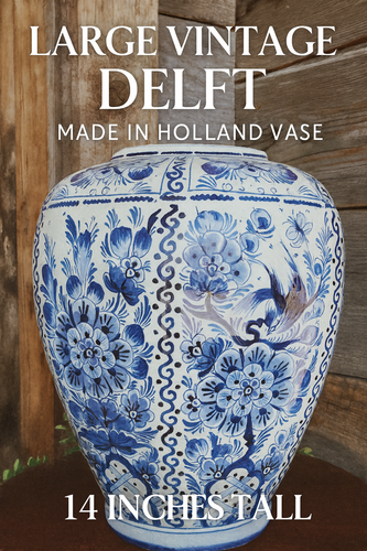 Large 14″ Vintage Delft Blue & White Hand Painted Jar – Made in Holland Vase - Picture 1 of 14