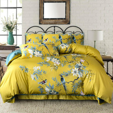 Chic Floral Birds Queen Duvet Cover Set - Soft Cotton, Zipper Closure, 3 Pieces