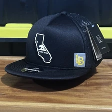 Long Beach Foam Trucker Hat California Logo Design Flat Bill Black SnapBack