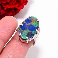 Copper Azurite Chrysocolla Gemstone 925 Sterling Silver Ring S.7.5 R9778