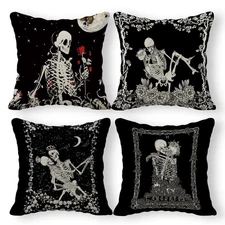 Skull The Kissing Lovers Art Linen Throw Pillow Case, 18 x 18 Inch Set of 4, ...