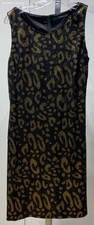 Tahari Women's Size 8 Black/Gold Animal Print Sleeveless Sequin Dress Pre-Owned