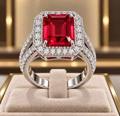 Natural Ruby & Diamond Emerald Cut Propose Ring 14K White Gold 2.80 Ct