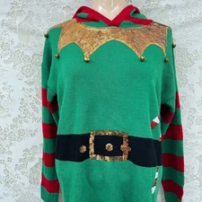 33 Degrees Ugly Christmas Sweater Elf Costume Holiday Sequin Hood Maximalism