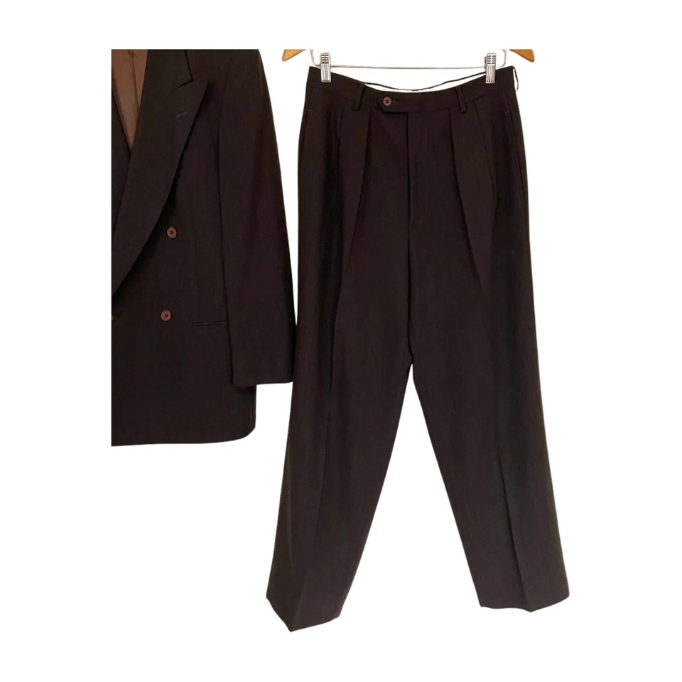 Terno Emporio Armani peito duplo configuração superior e inferior espinha de peixe tamanho 46 usado - Imagem 3 de 4