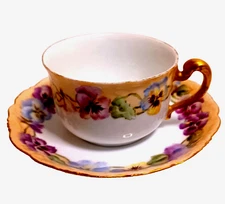 T&V France Limoges Pansy's Cup and Saucer Tressemann & Vogt Depose Cottagecore