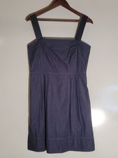Ann Taylor Dress Womens 10 Blue Denim Wide Strap Pockets Short 100% Cotton