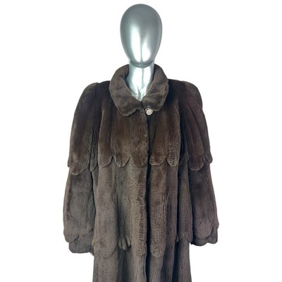 Brown SHEARED MINK 3 Tiered Stroller, Plus Sz 3XL, Certified Vintage Fur