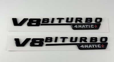 2X Schwarz GLANZ Mercedes Benz V8 Biturbo 4 Matic+ Emblem Logo Aufkleber Auto