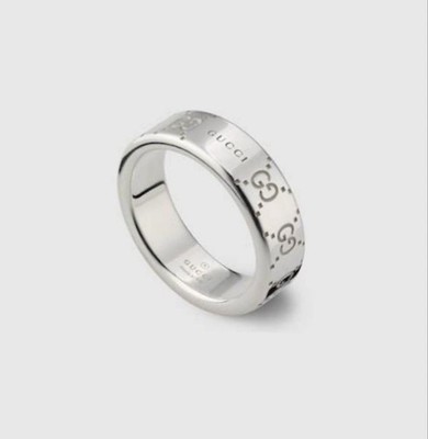 Auth GUCCI Signature GG Ring Silver 8 Unisex Authentic Designer Vintage