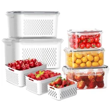 5 PCS Fruit Storage Containers for Fridge, Leakproof Food Storage Containers ...