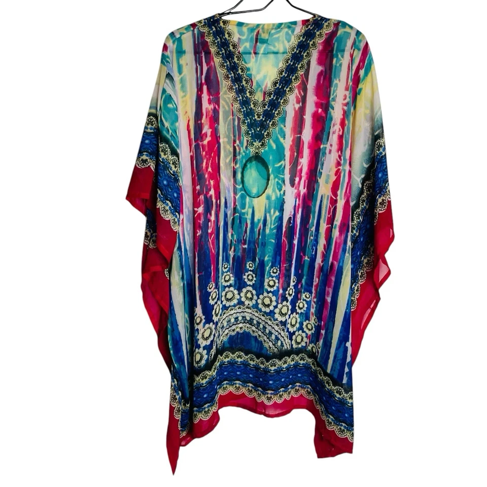Metropolitan Kaftan Cover Up Feminino Tamanho Único Colorido Frisado Arte Transparente para Usar - Imagem 2 de 4