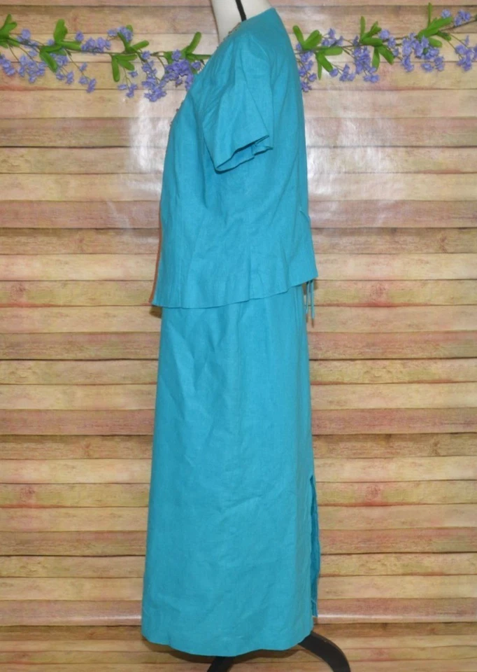 Vintage Miss Dorby Jacket & Maxi Dress Size 12 Linen Blend Embroidered Beaded - Image 4 of 4