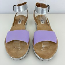 UK 6D Clarks Lilac Silver Sandals Ankle Strap Comfort Flat Summer Shoes New