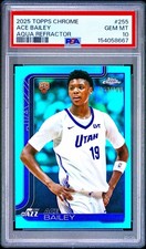 Ace Bailey 2025 Topps Chrome Aqua Refractor /199 Rookie PSA 10 Gem #255 SP Jazz