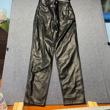 ZARA Women  s Pants Size 4 Black Faux Leather High Rise Straight Polyester