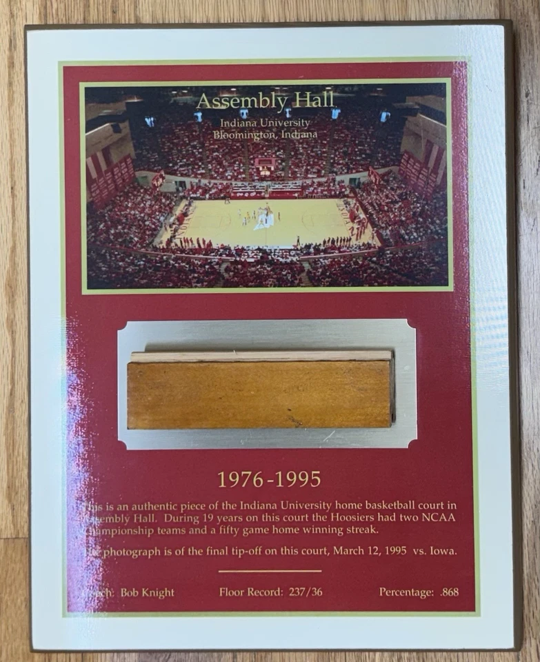 Indiana University Hoosiers IU Basketball Assembly Hall Court Floor Plaque - Image 2 of 4