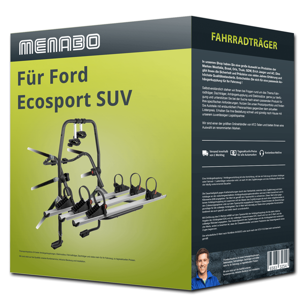 Menabo FahrradträGer Stand Up 3 Schwarz/Silber FüR Ford Ecosport SUV 3 RäDer NEU-image