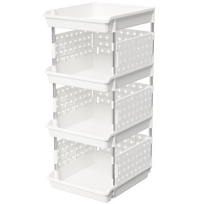 Lifewit Plastic Stackable Storage Baskets, 4 Tier 4 Tier-1 Pack, White 