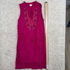 Cupio Magenta Pink Embroidered Tassel Boho Sleeveless Mini Dress Womens Medium