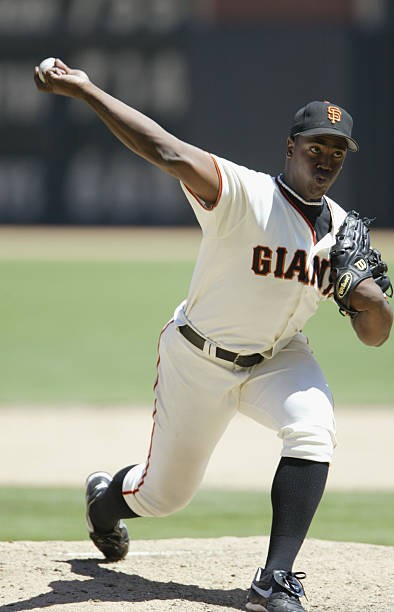 Pitcher Jerome Williams San Francisco Giants delivers a pitch duri- Old Photo 3