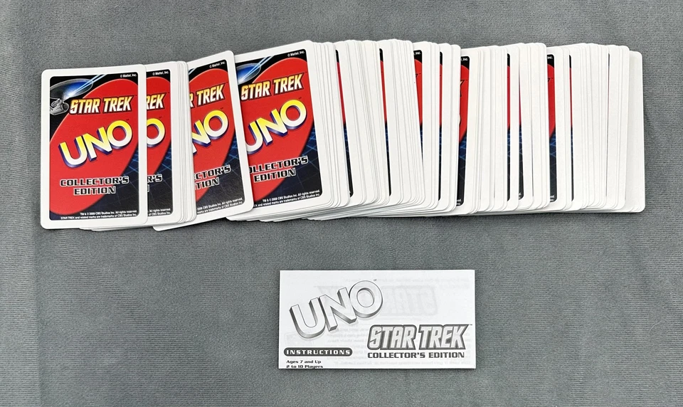 Juego de cartas UNO Star Trek Edición Coleccionista Juego de hojalata Fundex Mattel 112 cartas Foto 3 de 3