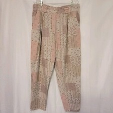 VTG 80s Transport Pink Patchwork Look Pleated Front Paperbag Waist Pants Size M