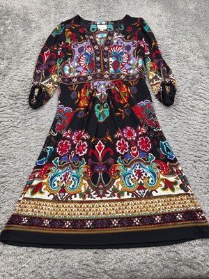 Eci New York Dress Women 10 Artsy Sequin Roll Tab Sleeve Whimsigoth Witchy Midi