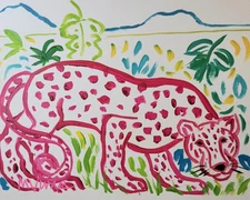 MONA VIVAR Original 11x14 Colorful Jaguar Cat Abstract Expressionism Painting