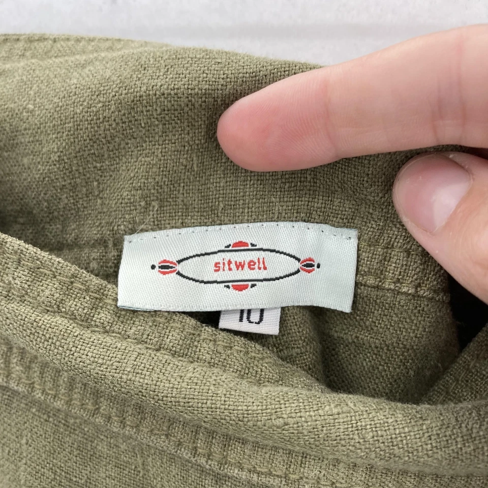 Pantalones Anthropologie Sitwell Mujer 10 Verde Lino Pierna Ancha Marinero Botón Boho Foto 4 de 4