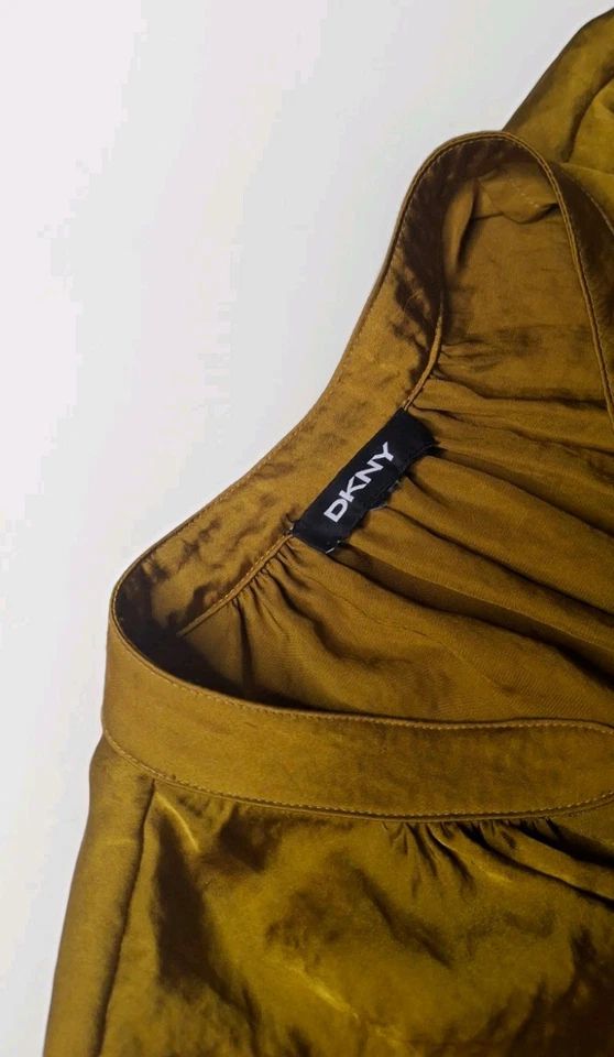 DKNY Chartreuse Gold Silky Blouse Women Size M - COMPLETE LOOK AVAILABLE - Image 4 of 4