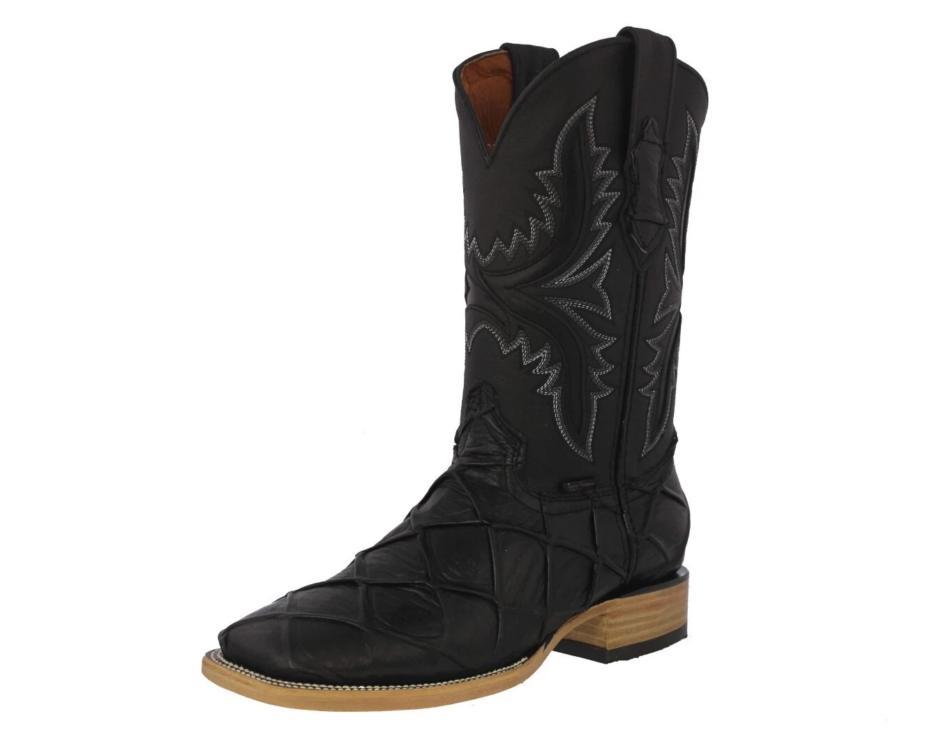 Mens Black Cowboy Boots Pirarucu Print Leather Western Rodeo Ranch Square Toe
