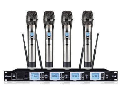 4 Wireless Microphone System UHF Cordless mic System Professional Karaoke mics