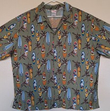 Disney Store Hawaiian Surfboard XL Button Shirt Mickey Donald Pluto Goofy Camp