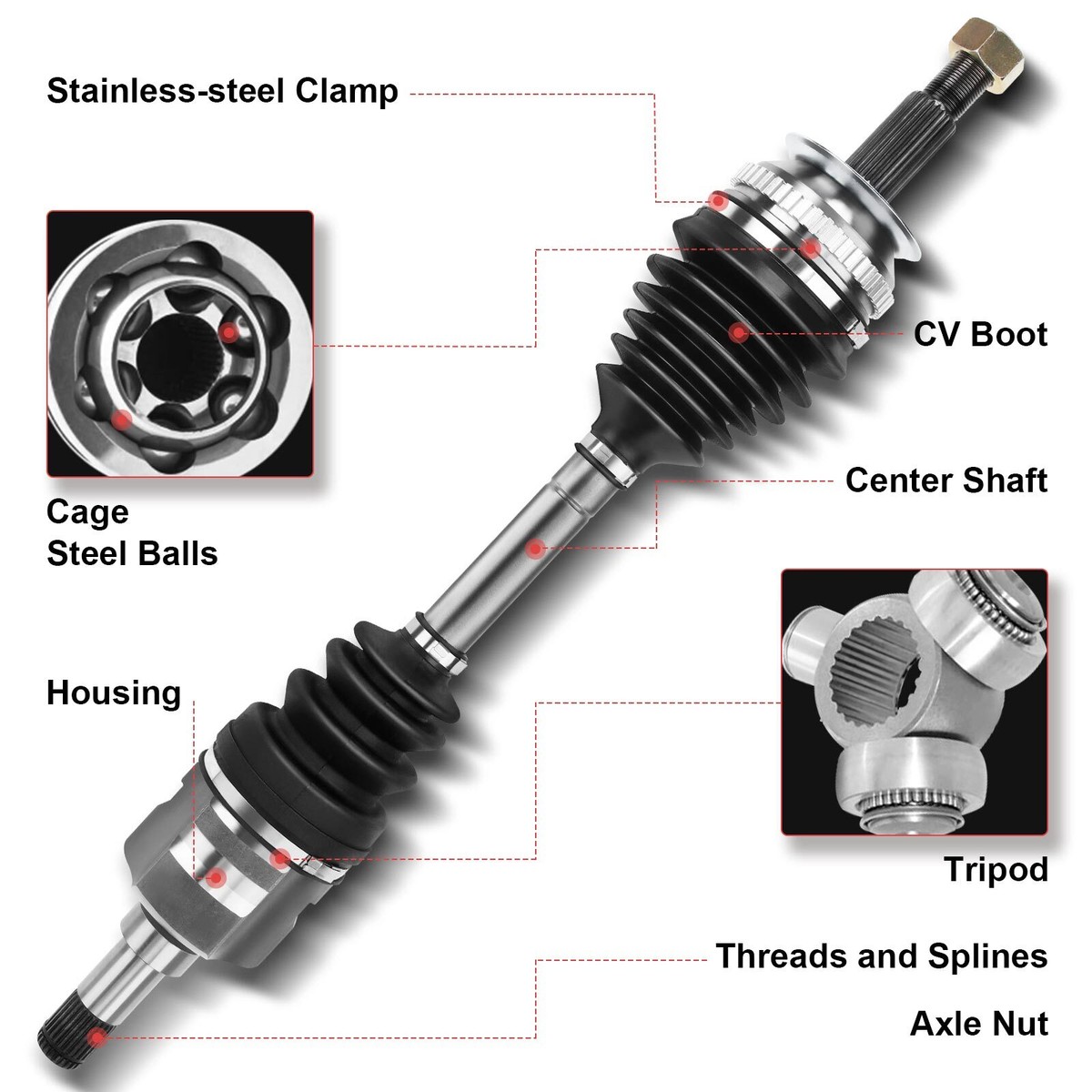 Front Left Side CV Axle Shaft Assembly for Mitsubishi Montero 2001 