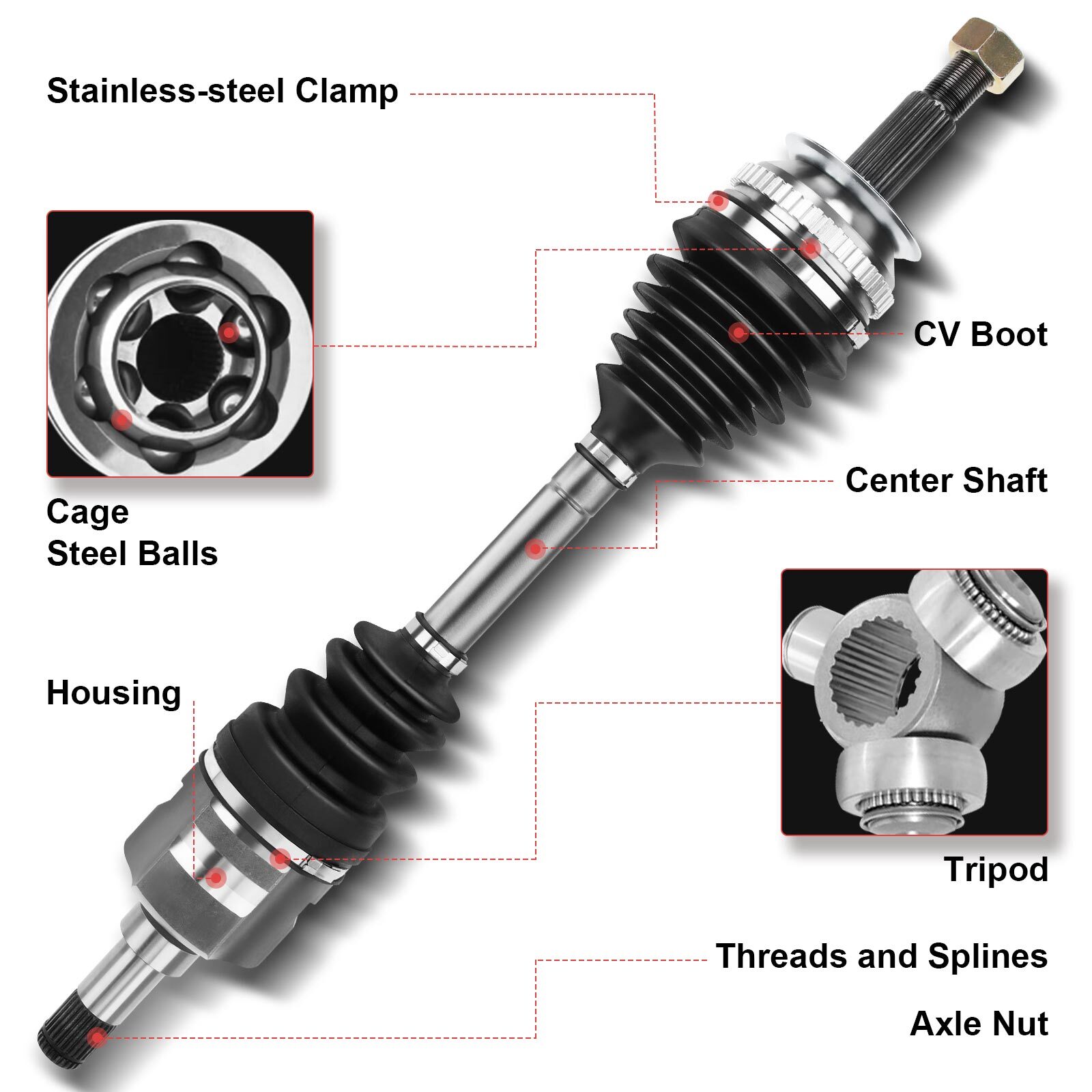 Front Left Side CV Axle Shaft Assembly for Mitsubishi Montero 2001 