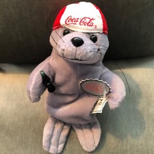 COCA COLA Christmas Plush Seal 9" gray stuffed animal bean bag