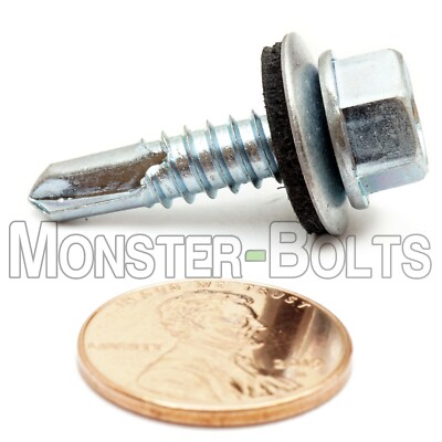 #14 Tek Roofing Screws, HWH w/ Bonded EPDM Washer, Zinc #3 Point Self-Drilling