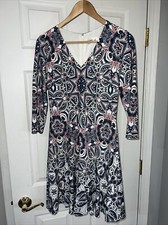 Eliza J Dress Womens 2 Blue Pink Paisley Print 3/4 Sleeve Fit&flare Sheath Dress