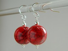 Large Dyed Red Turquoise Gemstones & 925 Sterling Silver Drop Handmade Earrings