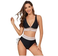 Blooming Jelly Womens Two Piece Bikini Set Tummy Control High Waisted Size Med