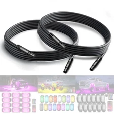 MICTUNING 2-Pack Mini 4-Pin RGB Light Cable Extension Five-Sided Rock Lights US